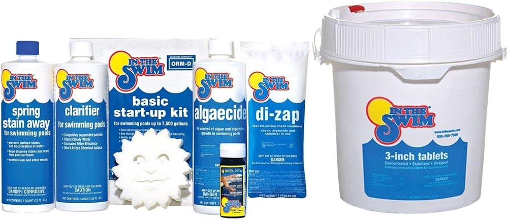 In The Swim Opening Kit and Chlorine Bundle - Pre-Measured Opening Kit for Easy Use - 10 Pound Bucket of 3-Inch Stabilized Chlorine Tablets - Inground and Above Ground Pools Up to 7,500 Gallons