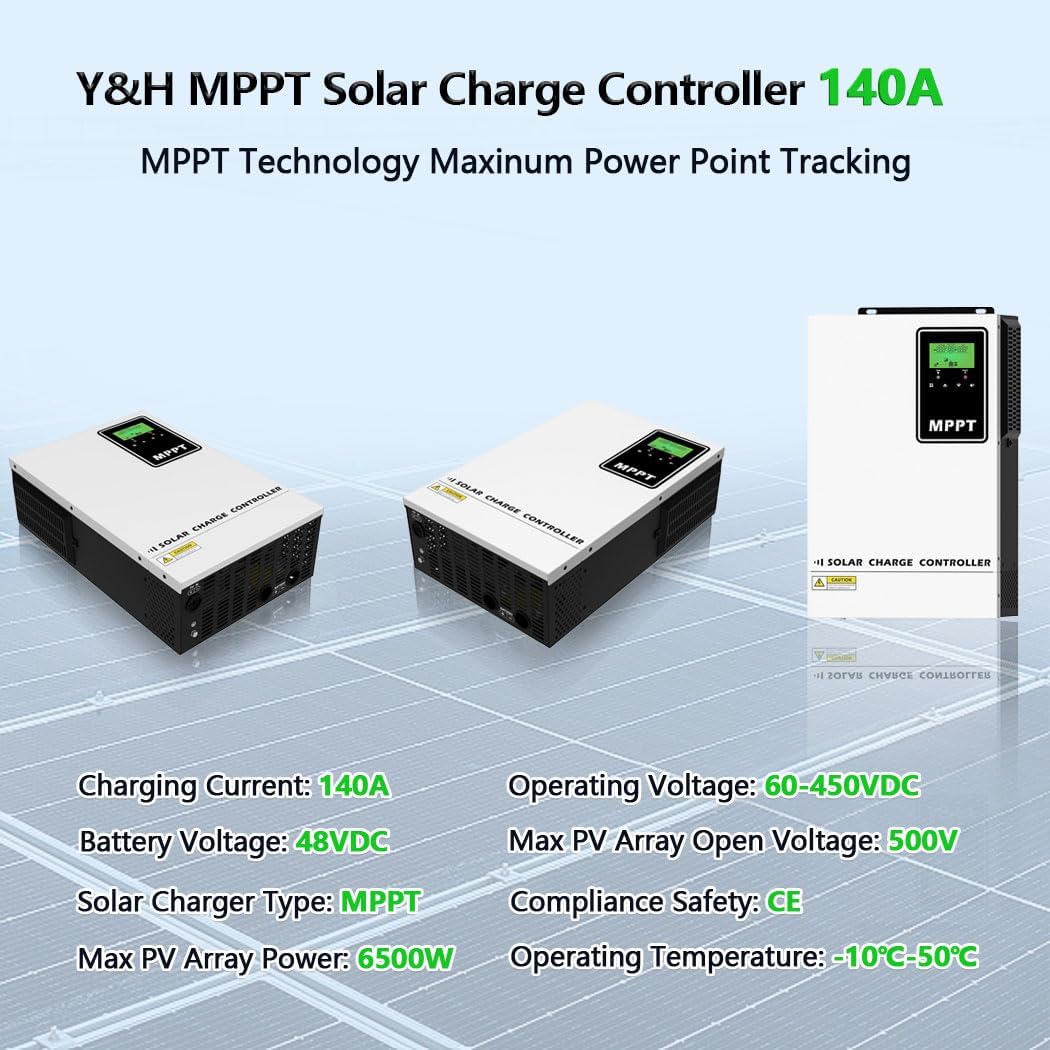 MPPT 140A Solar Charge Controller 48V Battery Regulator High Voltage Input PV MAX 500V with LCD for 48V Energy Storage Battery Chargers AMG,Flooded,LI,User