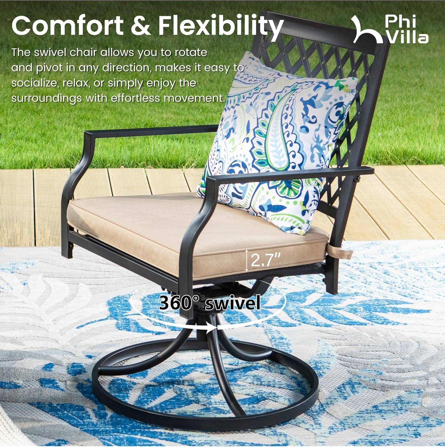 PHI VILLA 7 Pieces Outdoor Dining Set for 6, 60
