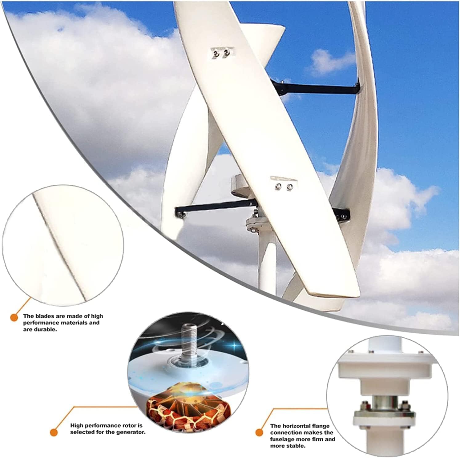 9000W Noiseless Vertical Magnetic Levitation Upright Wind Turbine, Waterproof Loader 3 Leaves Wind Turbine for House Camping