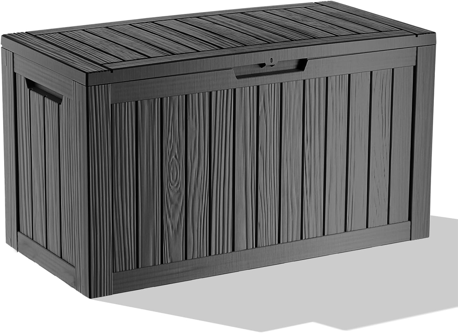 Vixzen 85 Gallon Resin Deck Box, Lockable Outdoor Storage Box for Patio Cushions Storage Furniture,Garden Tools, Pool Supplies, Weatherproof and UV Resistant（Black，85 Gallon）
