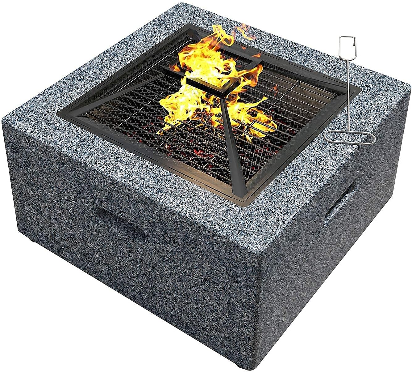 Fire Pit with BBQ Grill Shelf, for Garden Patio Outdoor, Fire Bowl Out of Steel with an Edging of Artificial Stone with Waterproof Cover
