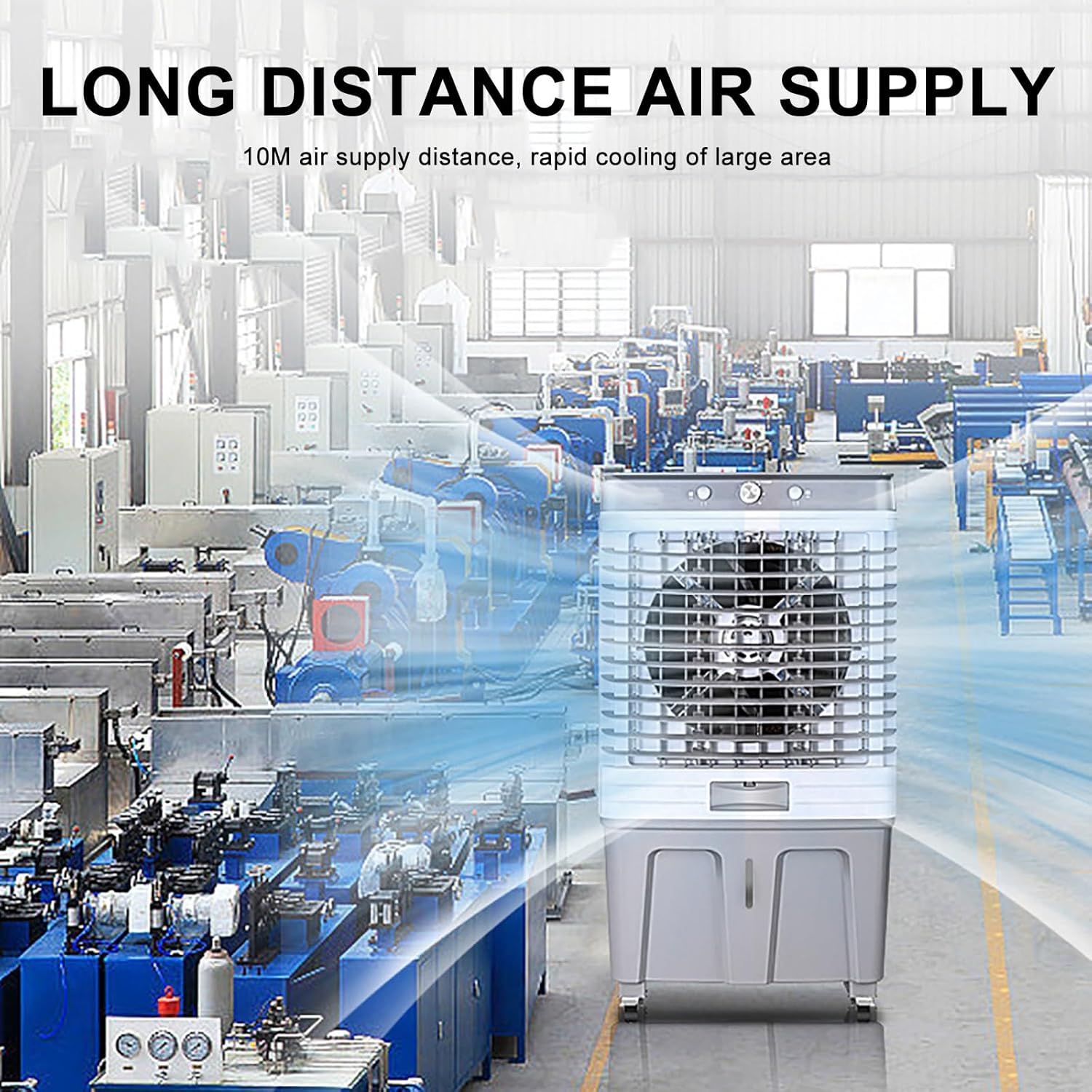 Portable Air Conditioner, Cooling Fan with 60L Water Tank, 4 Universal 360° Wheel, 4 Ice Box, 3 Speeds, for Room Garage Commercial