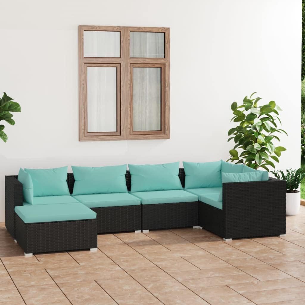 6 Piece Patio Lounge Set with Cushions Poly Rattan Black,Poly Rattan Patio Lounge Set with Cushions: Modular, Durable & Comfortable Patio Furniture, Outdoor Furniture Sets