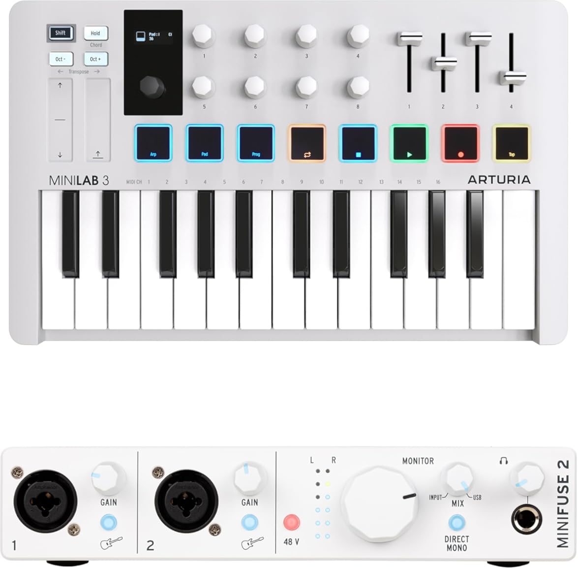 Arturia MiniLab 3 MIDI Controller & MiniFuse 2 Audio Interface Bundle - White