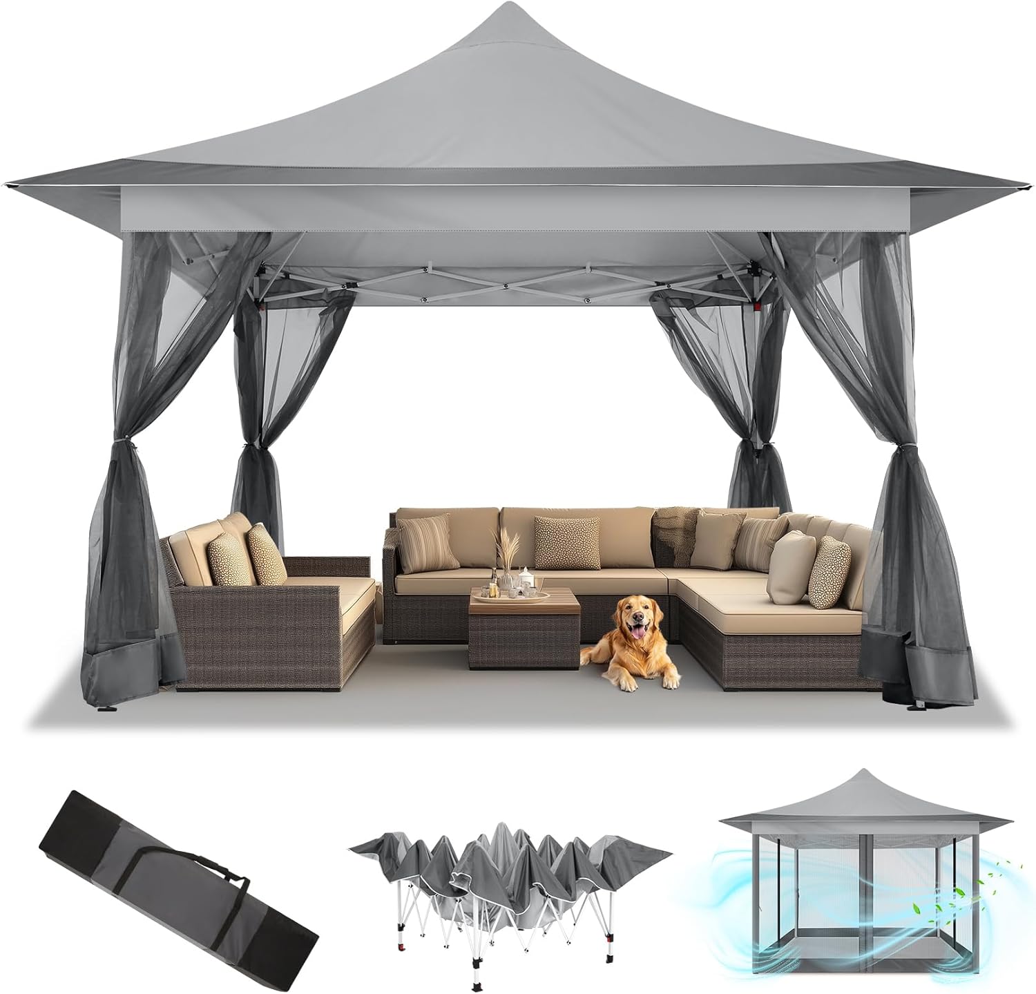 COBIZI 12x12 Pop Up Gazebo On Clearance Canopy Tent Easy Up Outdoor Gazebo Waterproof Upgrade with Mosquito Nettings and Carry Bag for Patio Garden Lawn