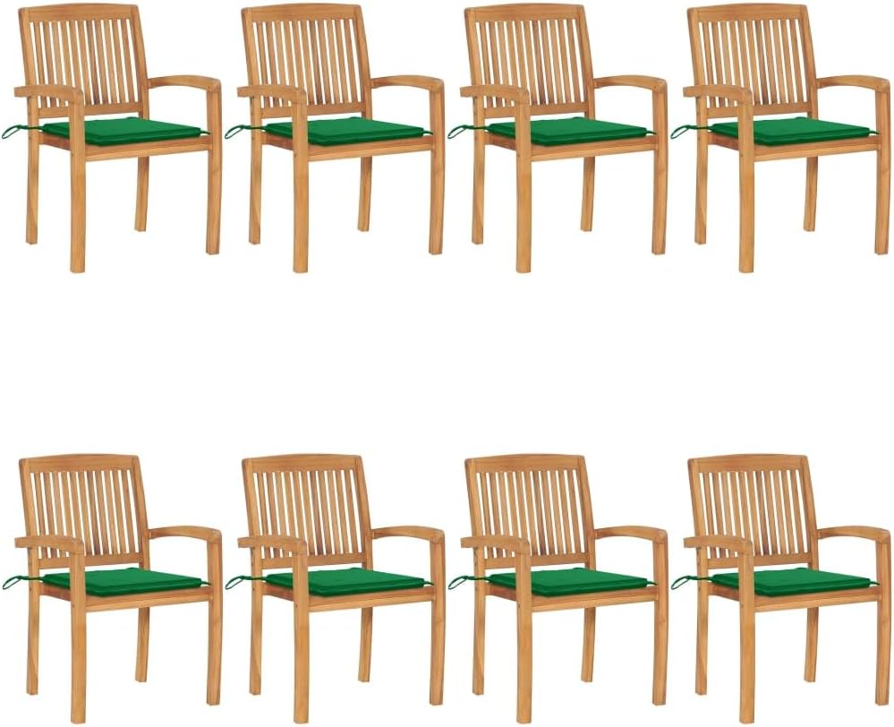 Patio Chair Stacking Patio Chairs with Cushions 8 pcs Solid Teak Wood
