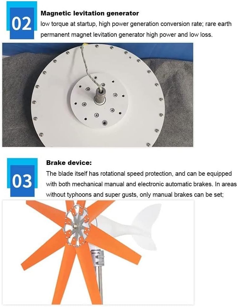 8 Blade Wind Turbine Generator 2.0m/s Low Wind Speed Starting Wind Turbines with Charge Controller, Windmill Generator for Home Marine RV