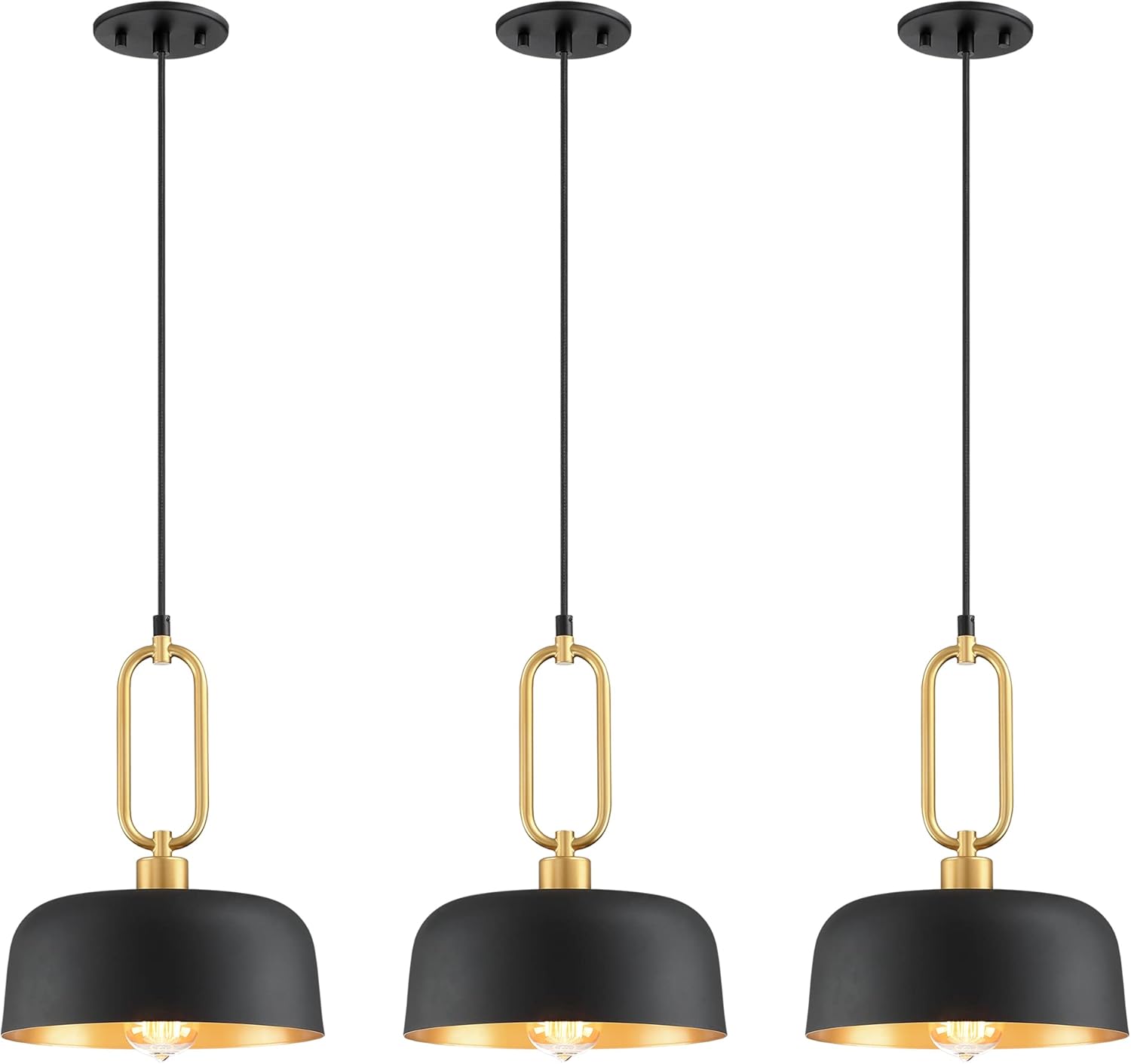 Industrial Pendant Lighting Fixture, Black Farmhouse Pendant Light, Adjustable Kitchen Lights Ceiling Hanging for Kitchen Island Hallway Dining Room 3 Pack