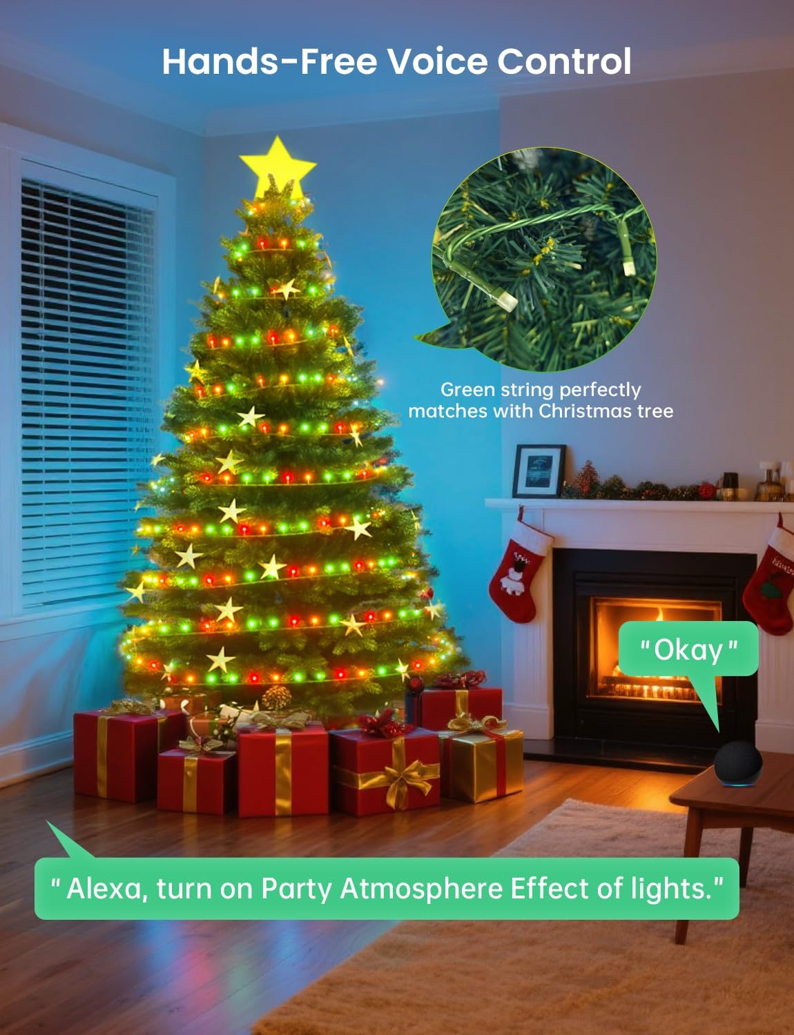 Smart Christmas Fairy Lights, 98.4Ft 300LEDs RGB+IC String Light, APP & Remote Control, with 84 Scenes, Music Mode, Work with Alexa & Google Home, Color Changing Halloween Decor Light for Indoor Tree