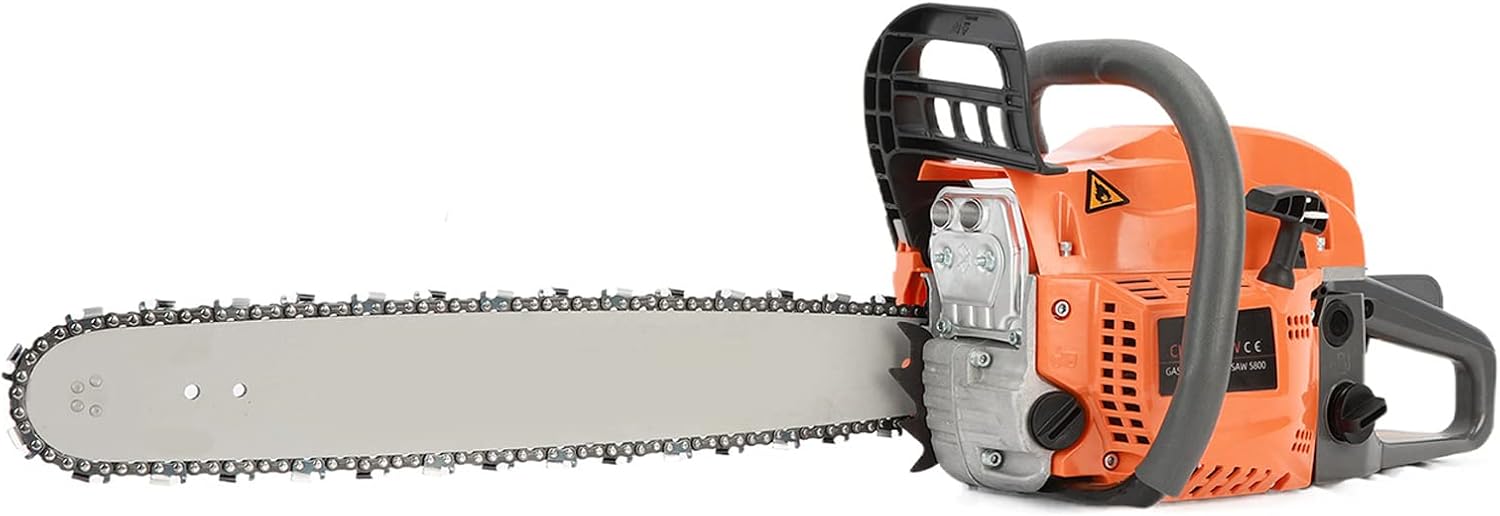 Gas Chainsaw 20Inch, 58cc 2-Stroke Anti-Vibration Cordless Gas Chainsaw with Automatic Oiler, 2.2kw Handheld Chainsaw Gas Powered for Easy Woods Cutting (Orange-A)