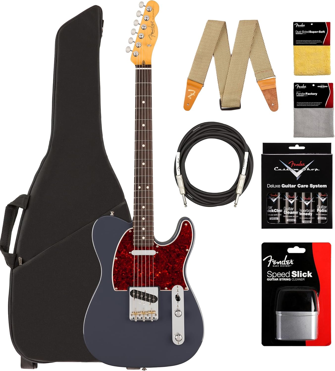Fender American Professional Classic Telecaster - Faded Black Bundle with Gig Bag, Strap, Cable, and Guitar Cleaning Kit