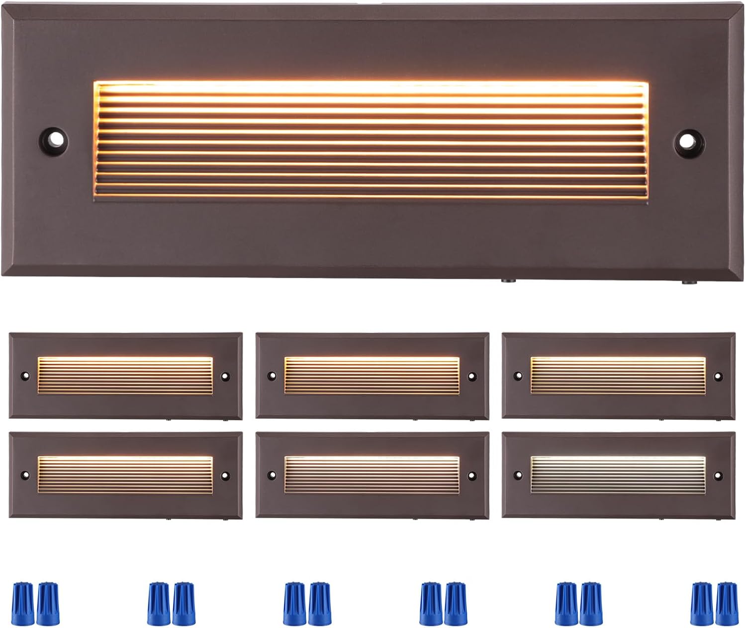 LEONLITE 5W/4W/3W Dimmable 5CCT Low Voltage LED Step Lights Outdoor, 9 Inch Exterior Step Lighting, 12-24V AC/DC Landscape Stair Riser Light, UL Listed, IP65, Oil Rubbed Bronze, Aluminum, Pack of 6