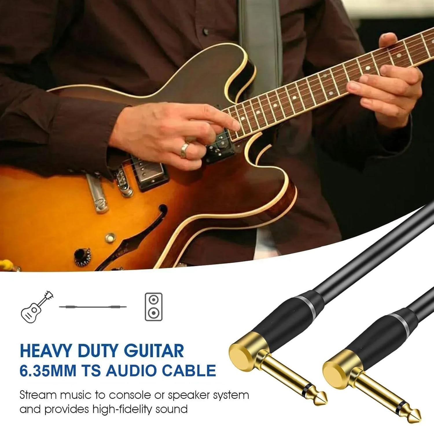 TSTS Guitar Audio Cable 6.5mm TS Instrument Cable 1/4 Inch Right Angle to Right Angle Electric Guitar Bass Cord for Keyboard Mixer Amp(Pack of 2,5m)