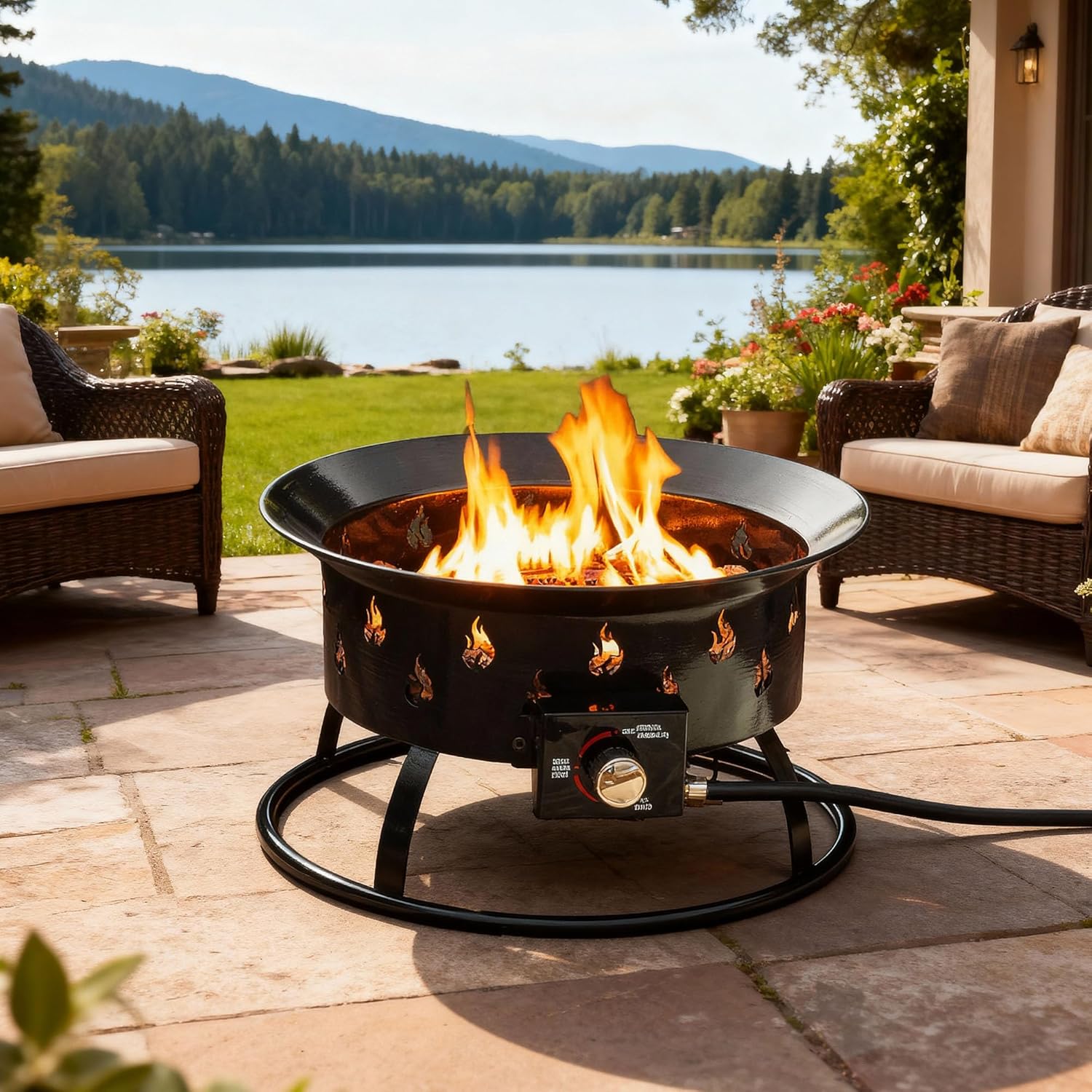 High Output Portable 19 Inch 50000 BTU Propane Fire Pit Smokeless Outdoor Gas Burner with Cover for Backyard Patio and Camping Adventures Black