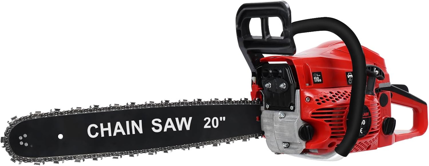 20 Inch Gas Chainsaw, 58CC 2-Stroke Gasoline Chainsaw with Non-slip & Shock-absorbing Handheld, 2800W, High-Power Logging Saw for Wood Cutting and Tree Trimming Outdoor