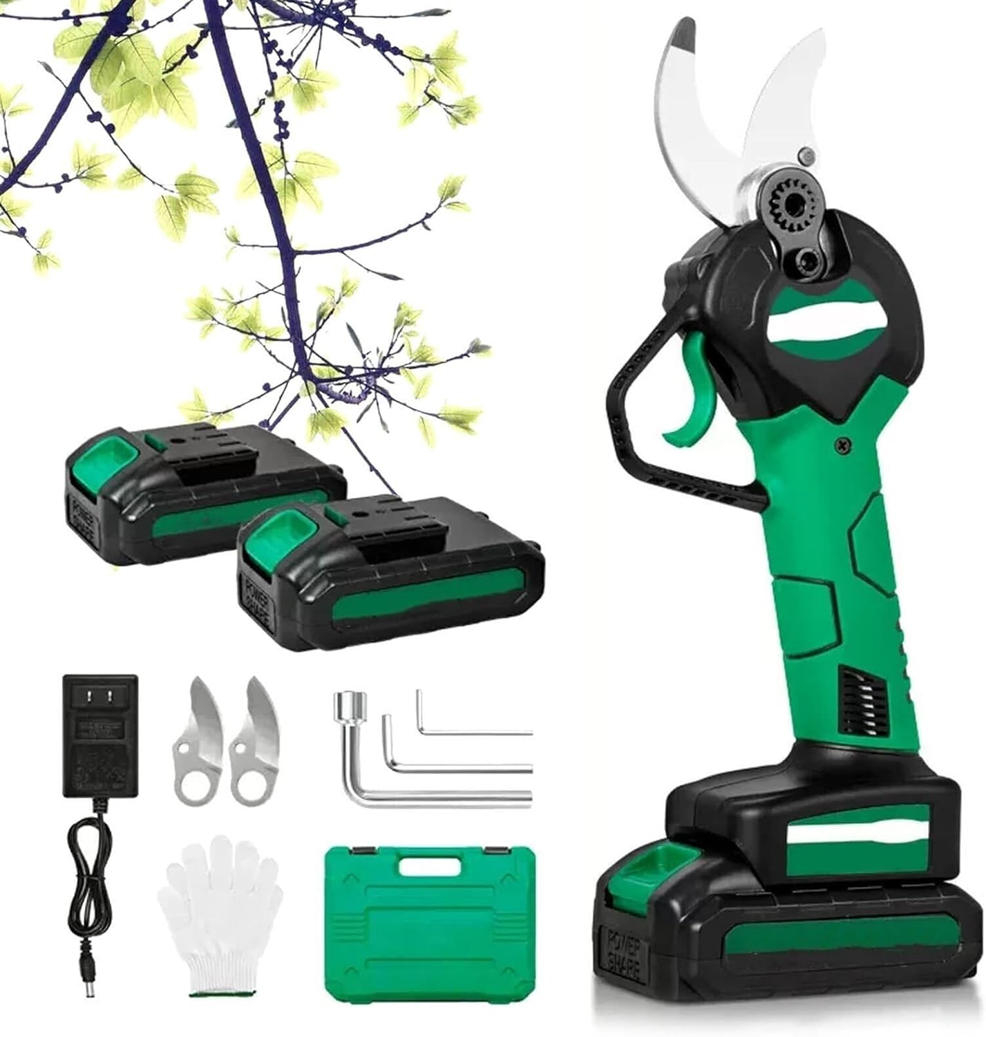 Professional Cordless Electric Pruning Shears, 21V 1.5Ah Lithium Battery, SK5 Blades, 30mm Cutting Diameter