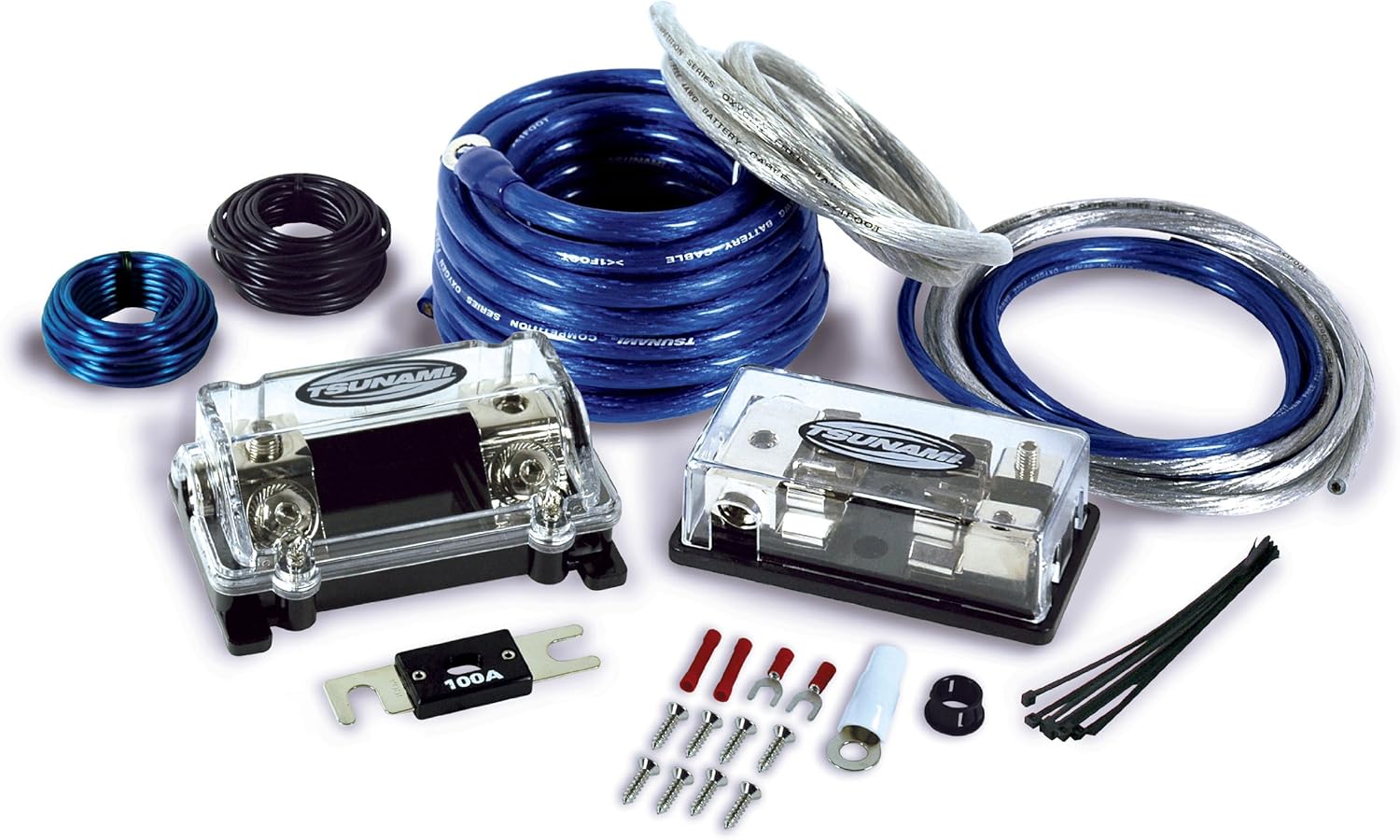 Tsunami AMP1040D 1/0 and 4 Gauge/3200 Watt Dual Amplifier Install Kit (Blue)