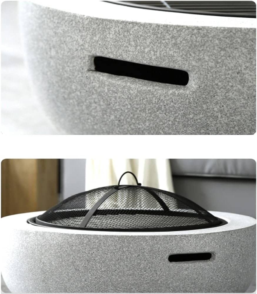 Barbecue Brazier Contemporary Garden and Patio Heater Fire Pit Camping BBQ Grill Bowl Brazier Burner with Poker Grill Mesh Lid 45 x 35cm