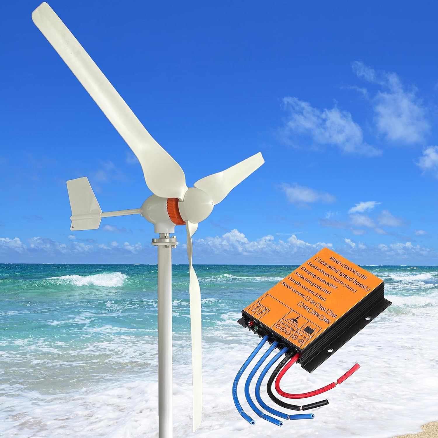 2000W Wind Turbine 12V / 24V / 48V Home Wind Turbine Generator Kit with Controller, 2KW 3 Blades Horizontal Wind Power Generator Pure Copper Core Generator for Outdoor, Garden,2000w,48V