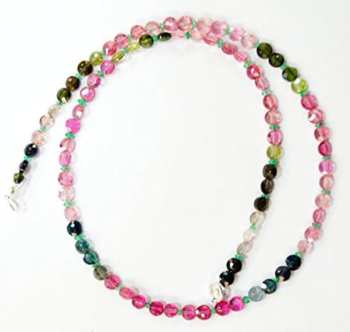 natural gem stone multi color tourmaline faceted coins and zambian emerald beads complete necklace 17 inches 4 mm