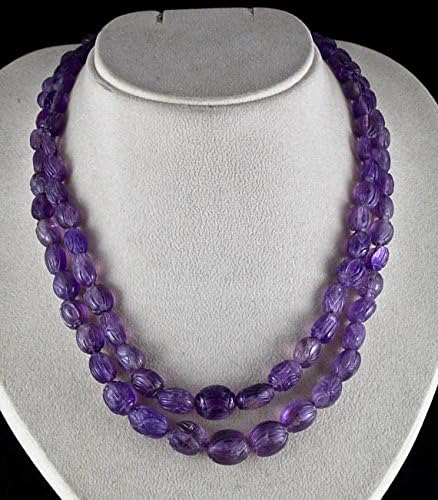 2 Line Natural Purple Amethyst Carved Beads Necklace 20 INCHES 16 MM to 6 MM