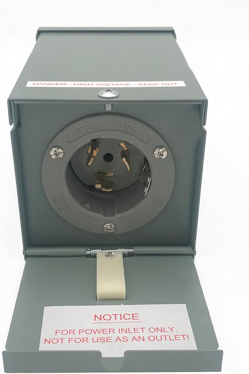 Connecticut Electric EGSPI50 50A Rainproof Generator Power Inlet Box with Cover, CS6375, SS2-50P, Receptacle, Gray