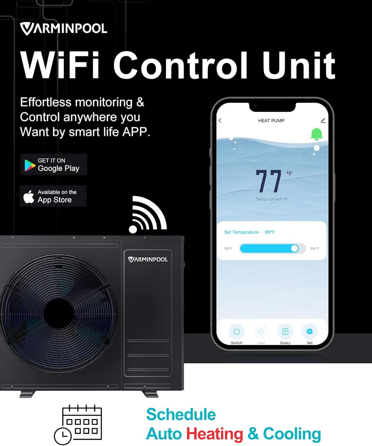 LiteFlow Series 35100BTU Pool Heat Pump for 10000 Gallons Above and In Ground Swimming Pools, Electric Pool Heater with Heating&Cooling Mode, WiFi Control, Titanium Heat Exchanger, 240V