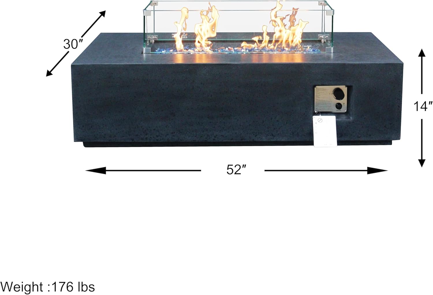 52 Inches Outdoor Concrete Propane Fire Pit Table – Dark Gray & Black Rectangle Design for Patio, Living Room with 1 Door (Black + Gray) (1 Doors)