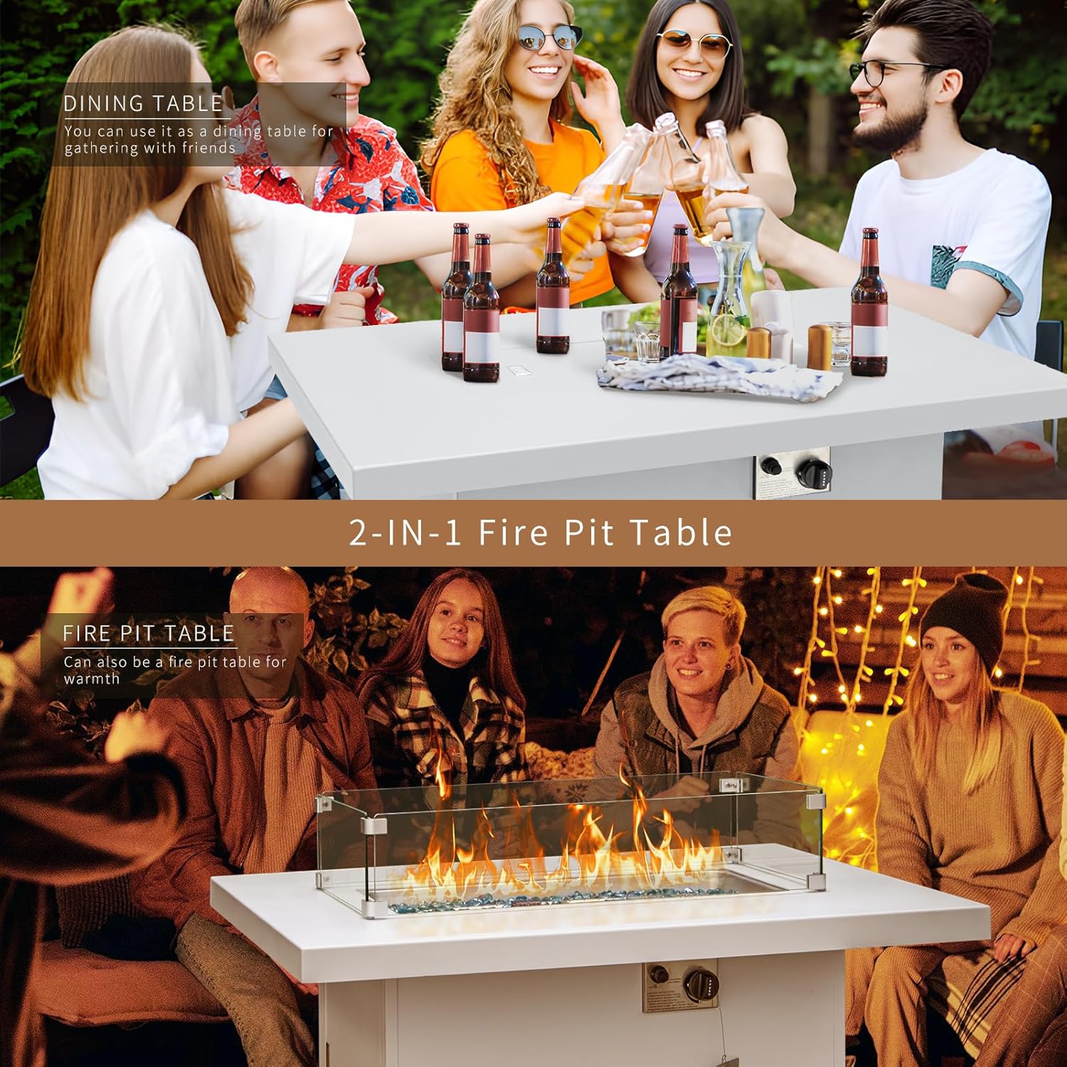 FINCATI Propane Fire Pit,43 Inch 50,000 BTU Aluminum Fire Outdoor Gas Fire Pit with Lid &Glass Beads & Wind Guard, Firepit Table for Outside Patio Balcony White