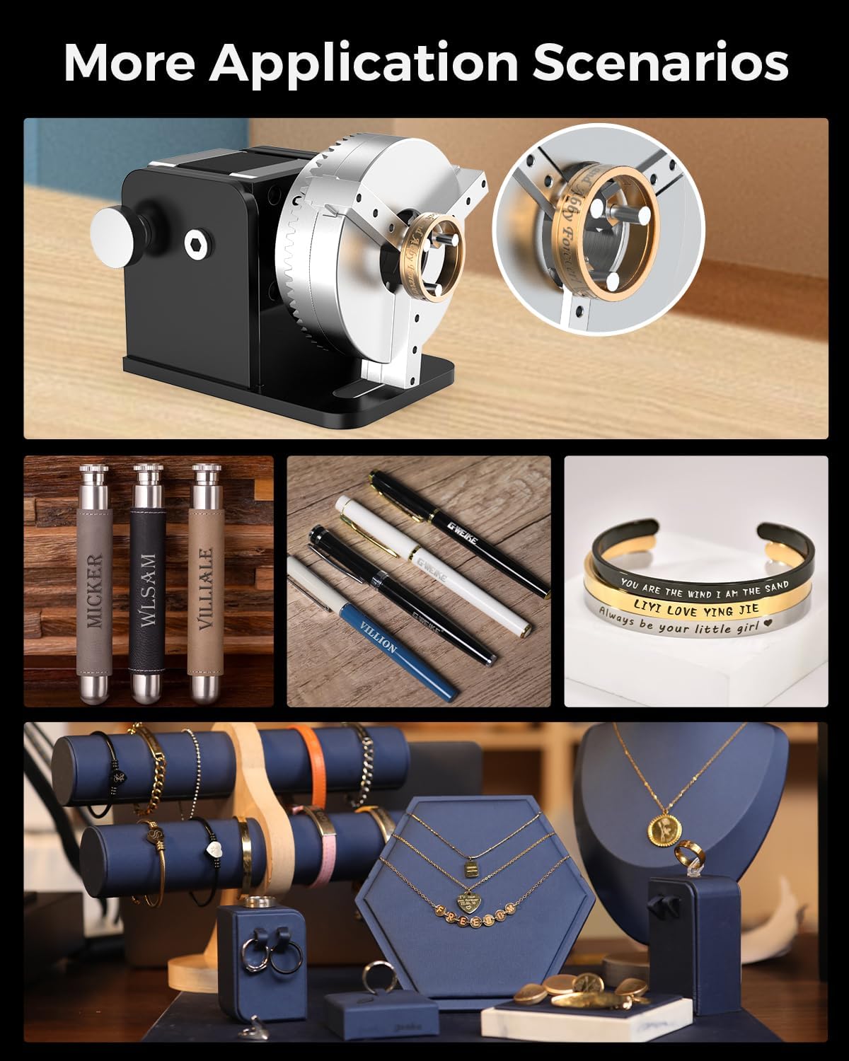 GWEIKE Chuck Rotary for G2/Plus/G2 Pro/G2 Max, Laser Engraving Machine Accessories Rotary - Suitable for Engraving Rings, Bracelets, pens, Small cylinders and Other Special-Shaped Items