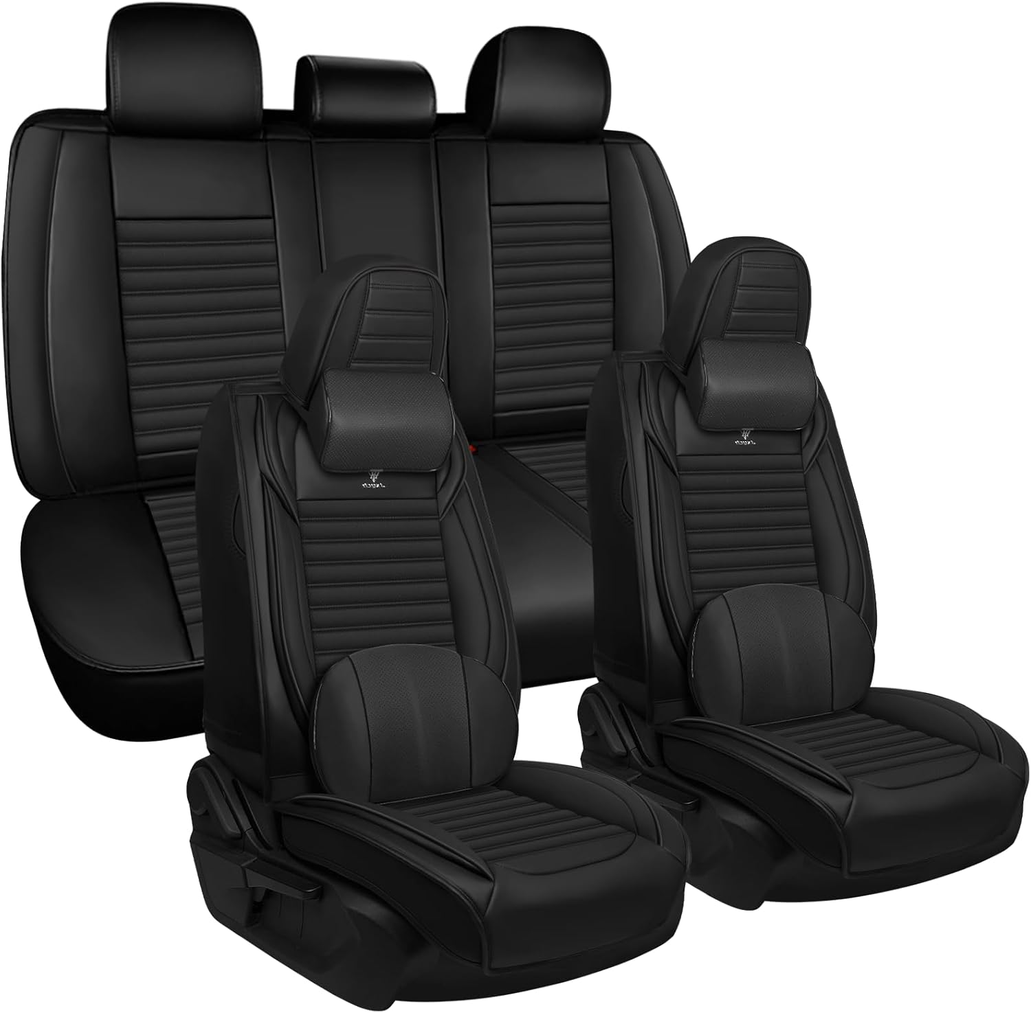 Seat Covers Full Set Fit for Jeep Wrangler 2007-2025, Breathable and Comfortable Leather Car Seat Cover, Deluxe Waterproof Cushion Cover Auto Interior Accessories (Black)