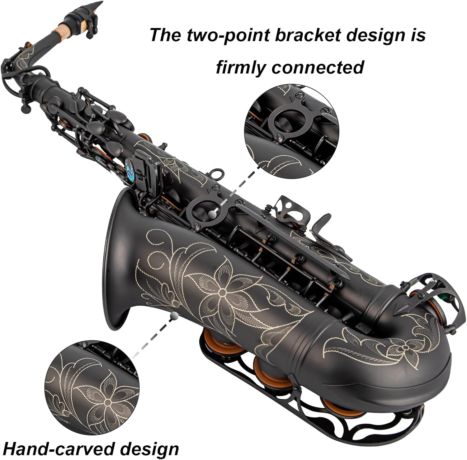Alto Saxophone Eb beginner Saxophone includes brush canvas suitcase glove whistle piece cork plaster wipe cloth neck strap and other accessories (Black nickel scrub)