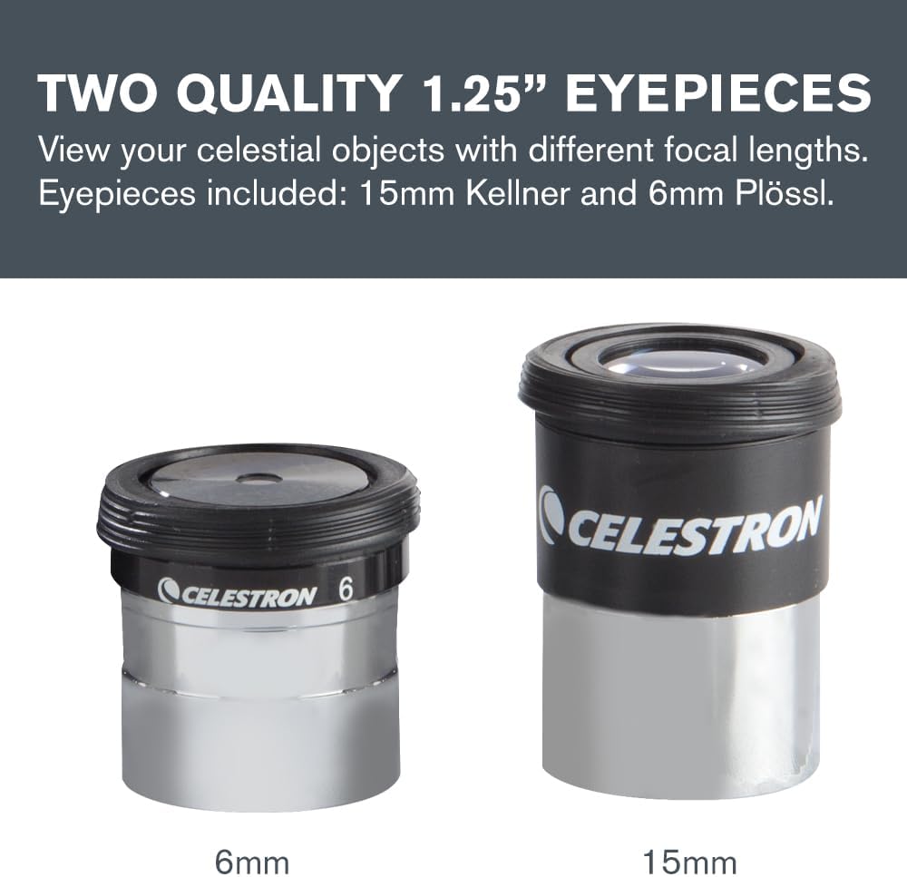 Celestron AstroMaster 8-Piece Eyepiece & Filter Accessory Kit - Includes Two 1.25” Eyepieces, 2X Barlow Lens, Three Filters, Cleaning Cloth and Hard Case Black