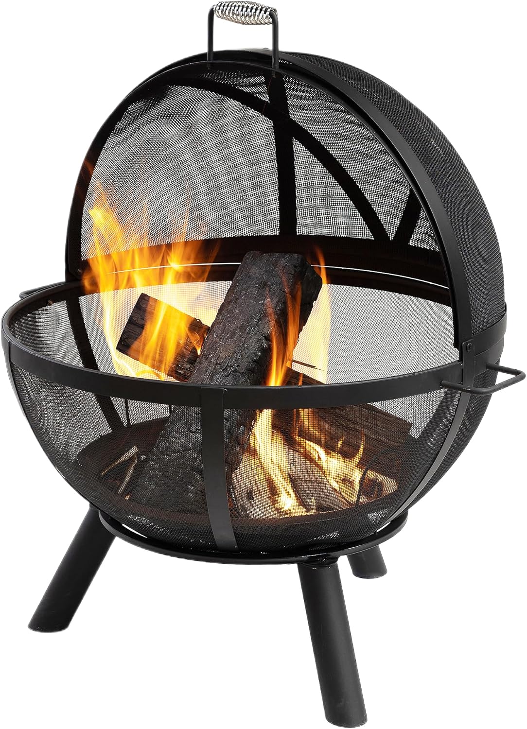38 Inch Outdoor Sphere Globe Fire Pit - Durable Steel Woodburning Firepits for Outside - Portable for Backyard, Camping, BBQ - Patio Fire Pit with Safety Screen and Poke