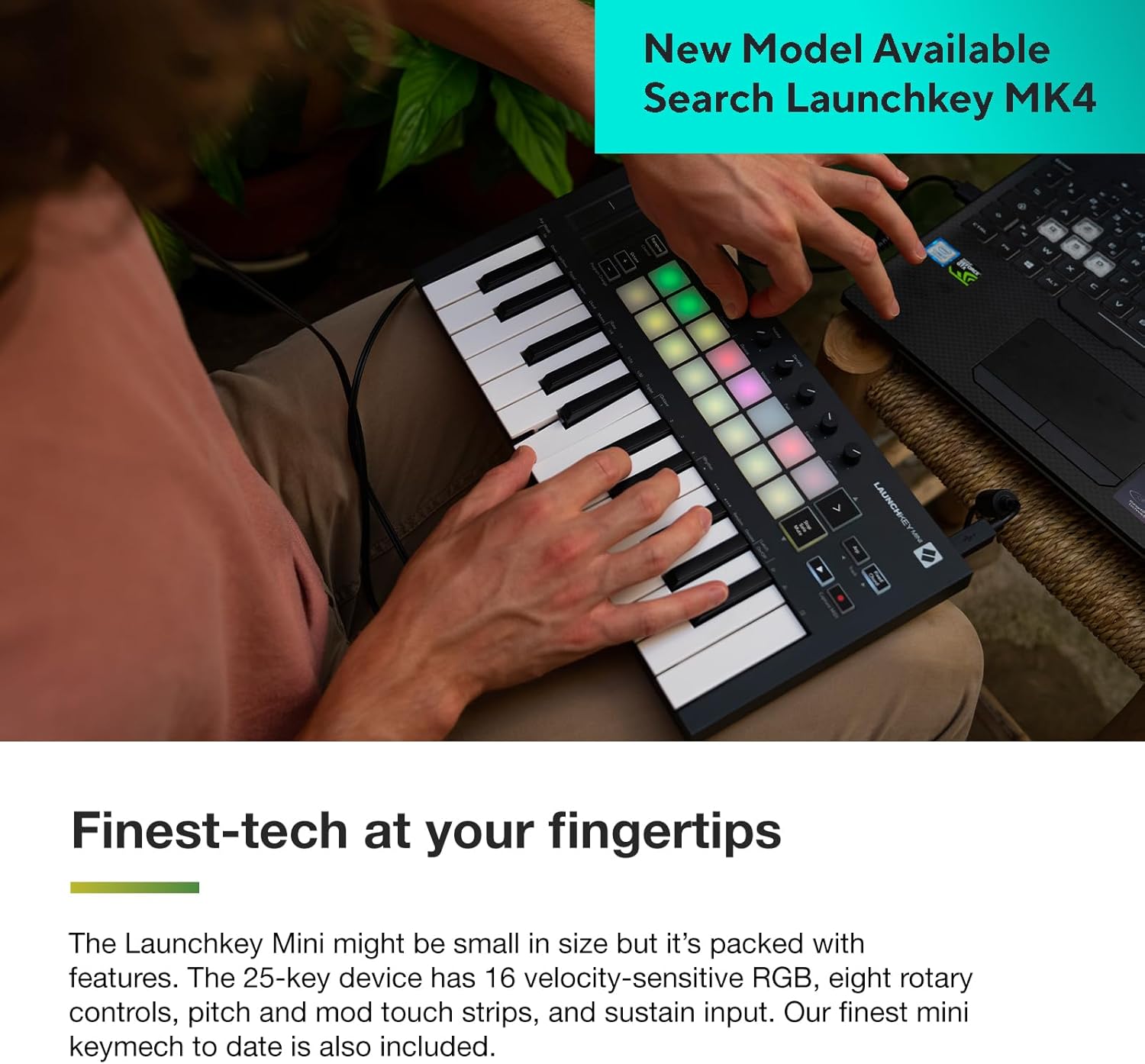 Novation Launchkey Mini [MK3] — Portable 25-Key, USB, MIDI Keyboard Controller with DAW Integration, Chord Mode, and Arpeggiator — for Music Production