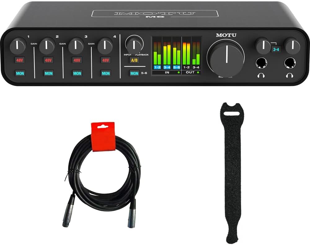 MOTU M6 Desktop 6x4 USB-C Audio-MIDI Interface Bundle with XLR-XLR Cable and Fastener Straps