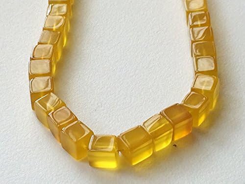 13 inch Natural Beads Strand of 6-7mm Smooth Cube Yellow Chalcedony Gemstone Beads for DIY Jewelry - Necklace, Bracelet, Earring, Ring.