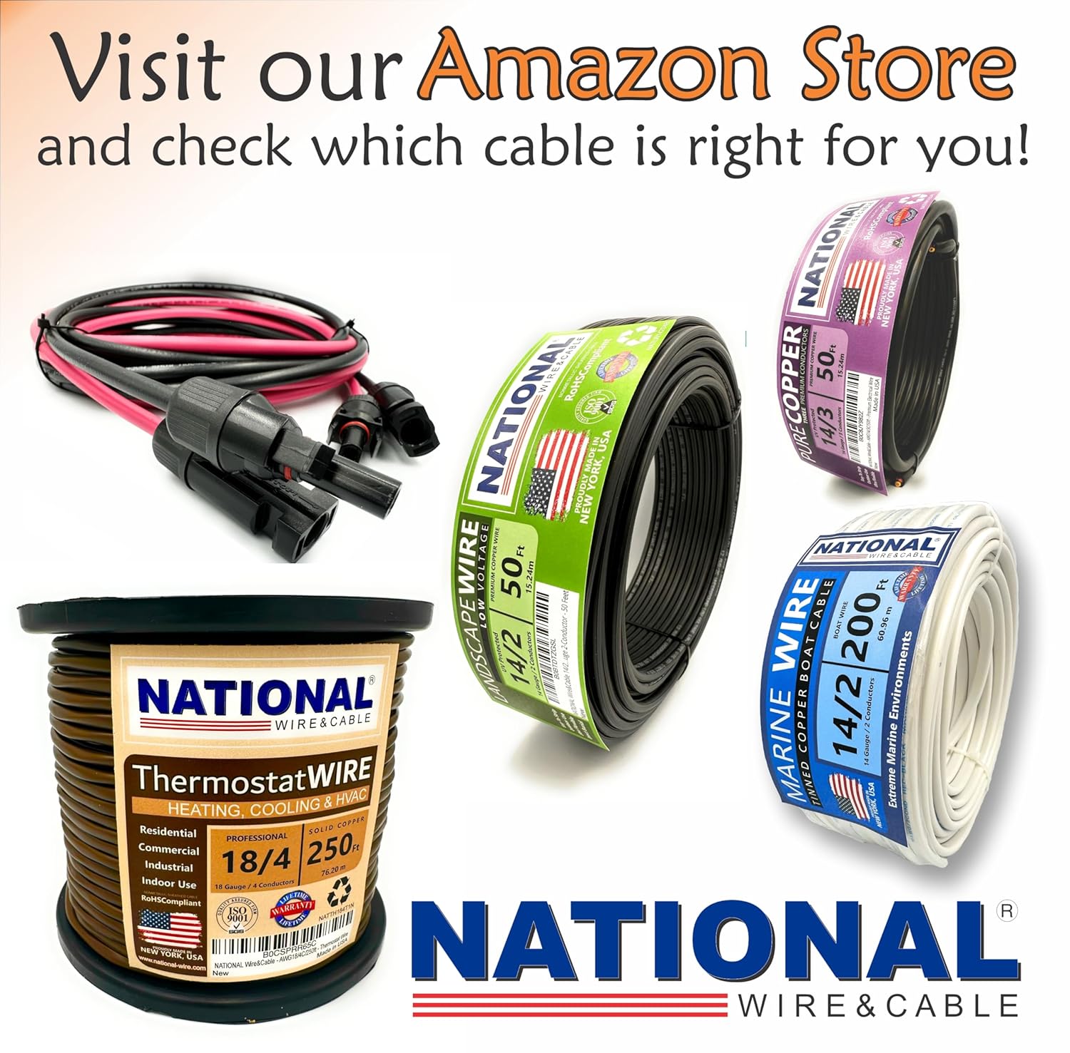 National Wire&Cable - 22/2 Tinned Copper Professional Wire (250 Feet) 22 AWG Gauge Stranded PVC Cord - 2 Conductor Electrical Wire - Made in USA - CL Rated/ETL Listed - LED Light, Low Voltage Cable