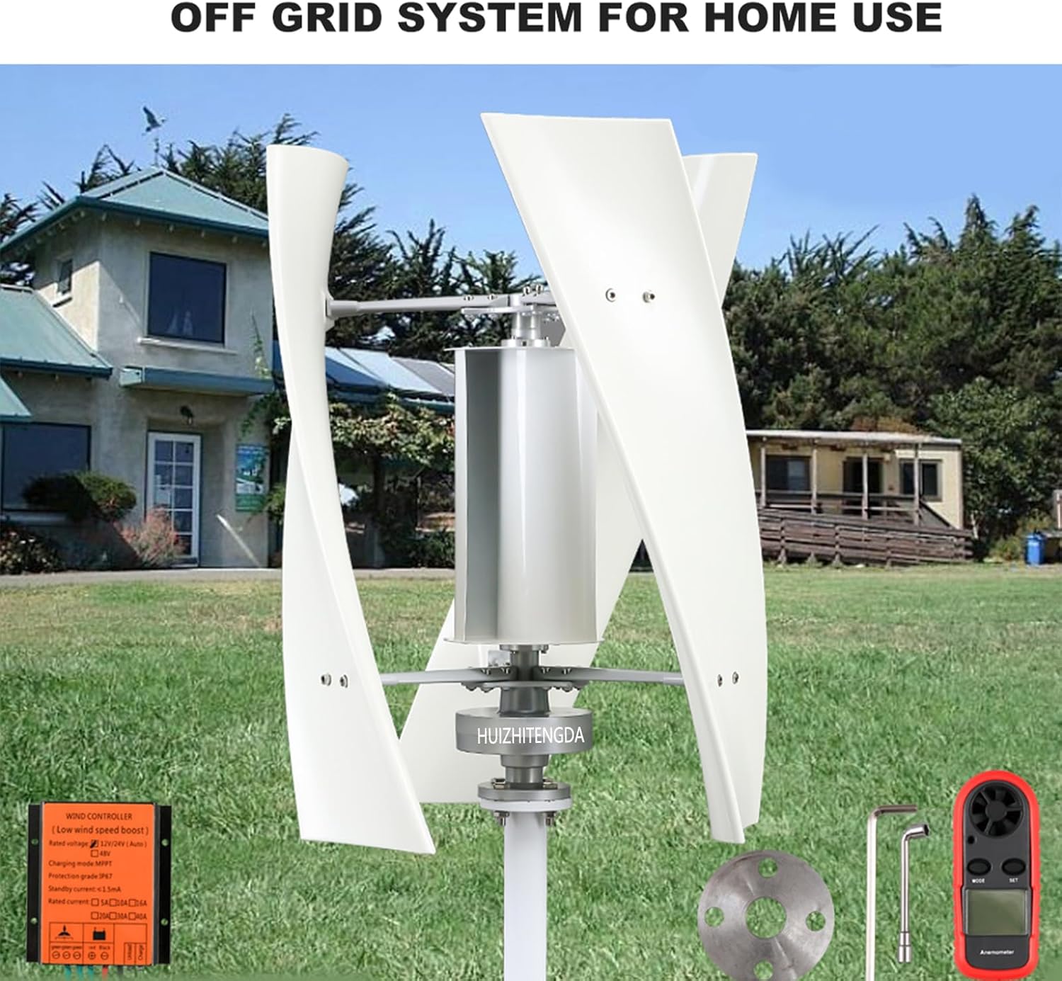 10000W No Noise Vertical Wind Turbine, for Home Use Vertical Axis Wind Turbine,12V 24V 48Vwith Waterproof Charge Controller(3 Blades,White)
