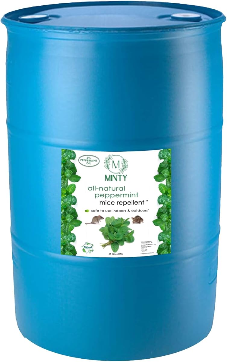 Mice Repellent, Natural 5% Peppermint Oil Spray for Mice, Mouse, Rats and Rodents Indoor and Outdoor, House and Car Engine Use, 55 Gallon Drum