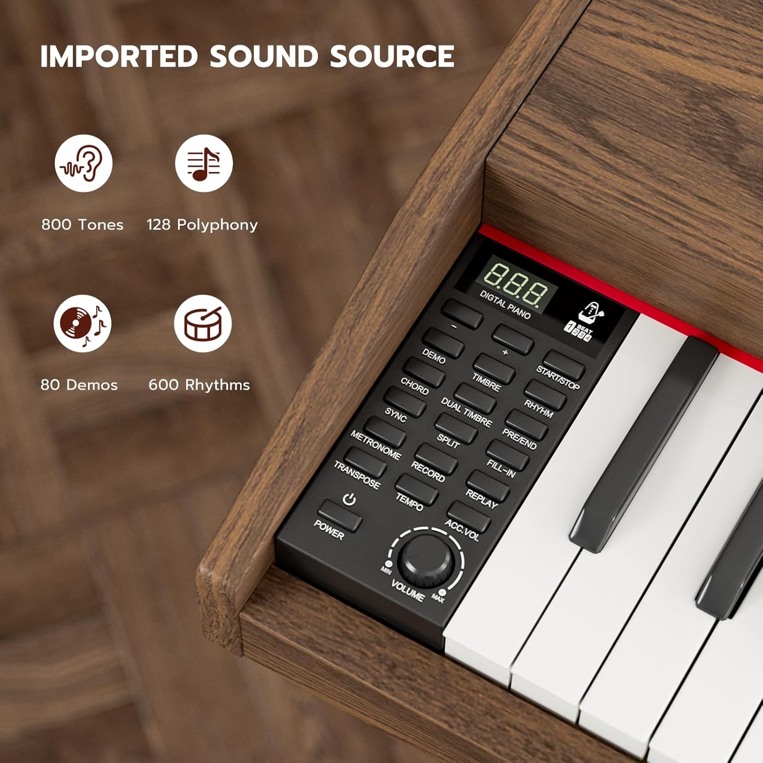 UMOMO U-723 88 Key Digital Piano Keyboard with Piano X Stand, Full Size Electric Piano with Headphone, 3 Pedal, Electronic Piano for Beginner, Adults, Walnut