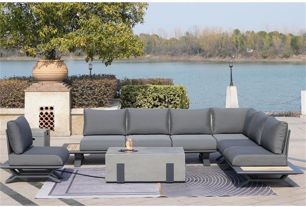 Direct Wicker Patio Gray Aluminum 7-Person Outdoor Seating Group with Fire Pits