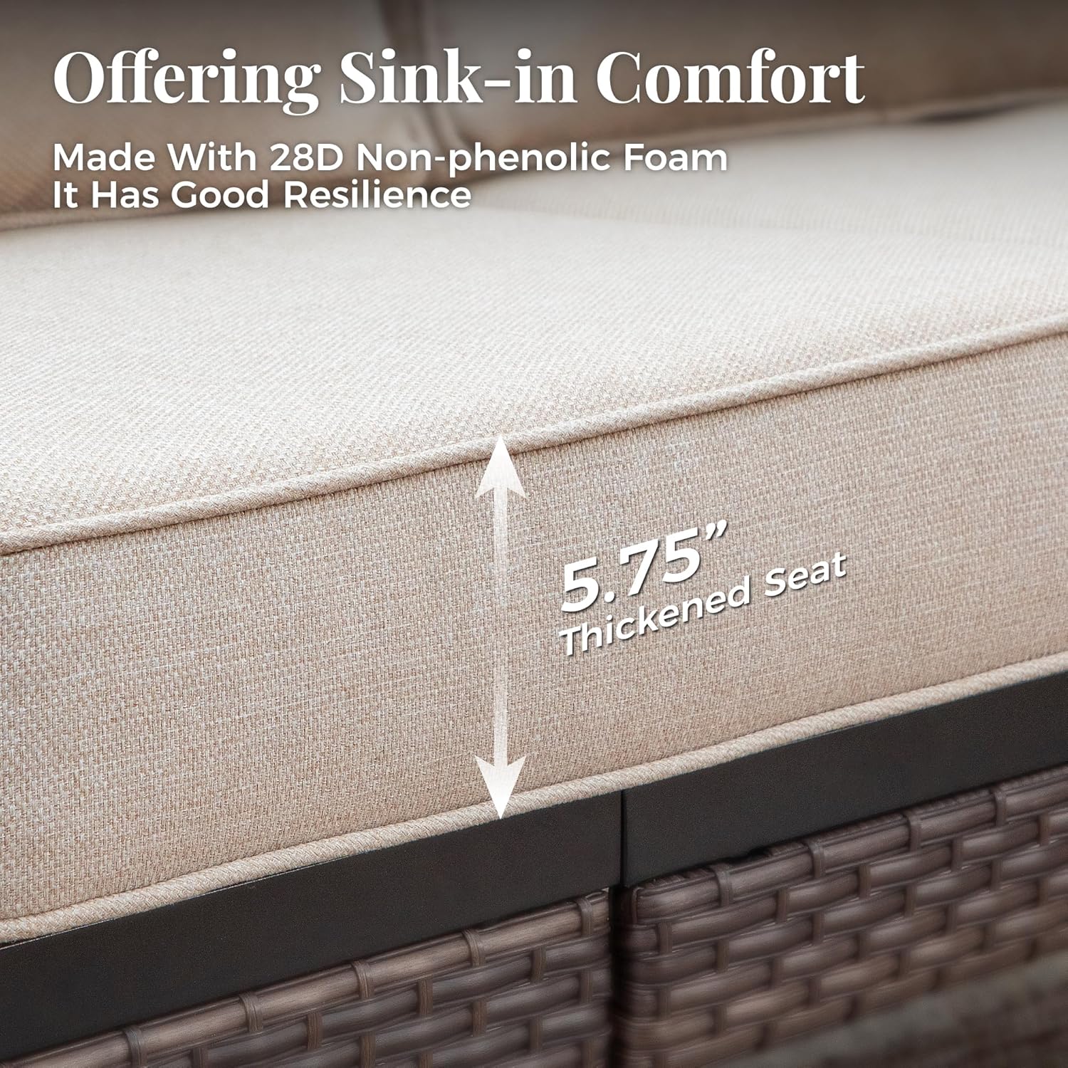 Patio Furniture Set with 56'' Fire Pit Table, Black Metal Frame Outdoor Conversation Set with 2 x Fixed Chairs, 2 x Swivel Chairs, 1 x 3-Seat Sofa for Lawn Garden Backyard, Beige