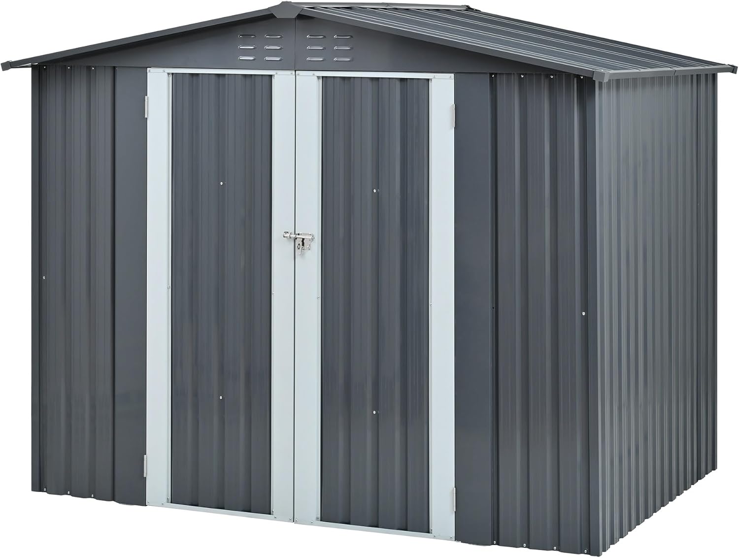 6x8ft Metal Storage Shed with Double Doors – Heavy-Duty Galvanized Steel Outdoor Garden Shed for Tools, Lawn Equipment & Yard Storage (71.6