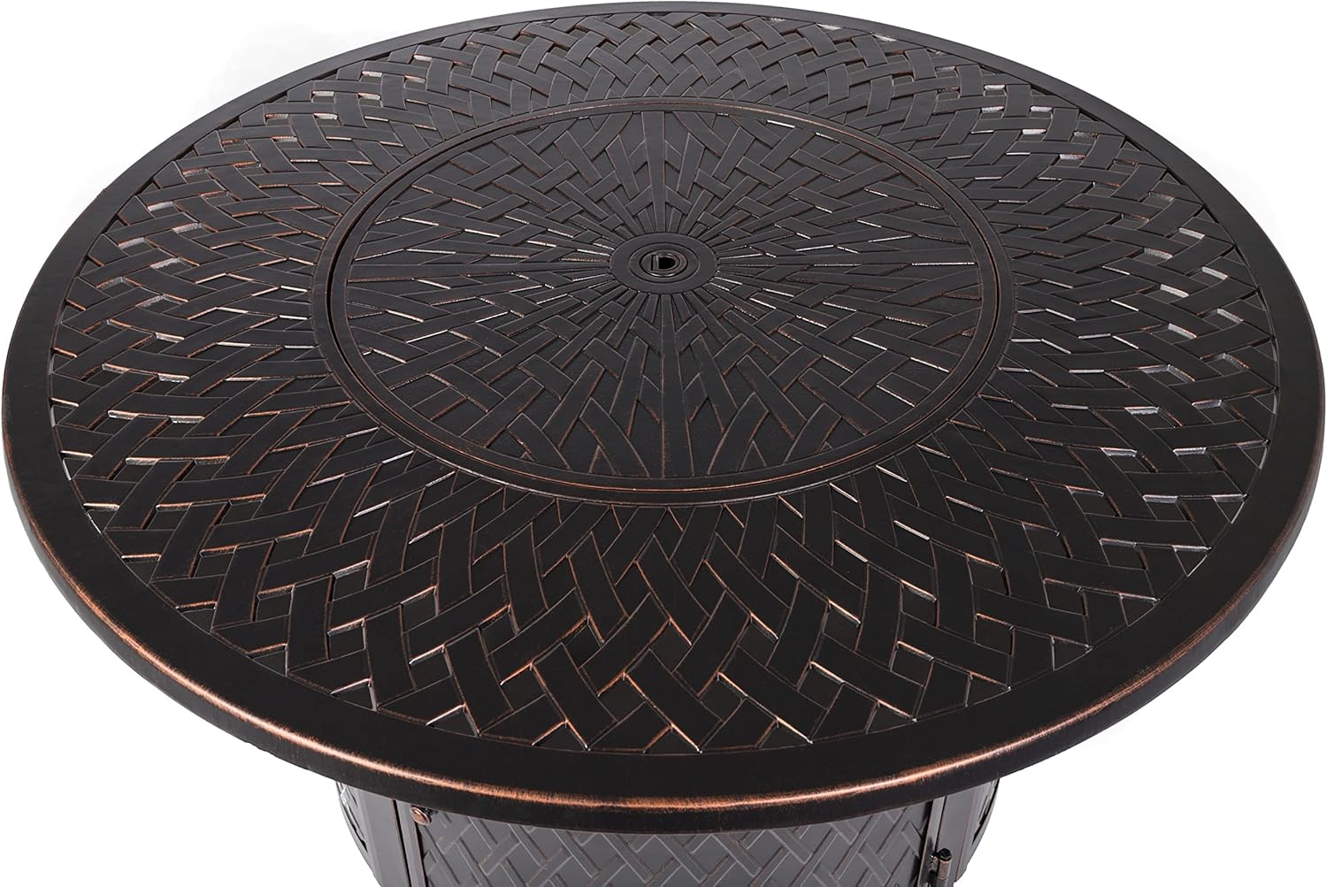 Verona Woven Aluminum Convertible Gas Fire Pit Table 55,000 BTU Multi-Functional Outdoor with Fire Bowl Lid, Nylon Weather Cover & Clear Fire Glass - Bronze Finish - Round - 44