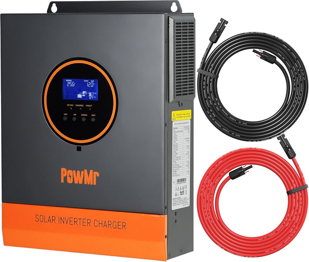 3200W Solar Inverter Charger 24V to 120V Bulit-in 60A MPPT Controller, Max.PV Input 108V & 10AWG Solar Extension Cable 50 Ft