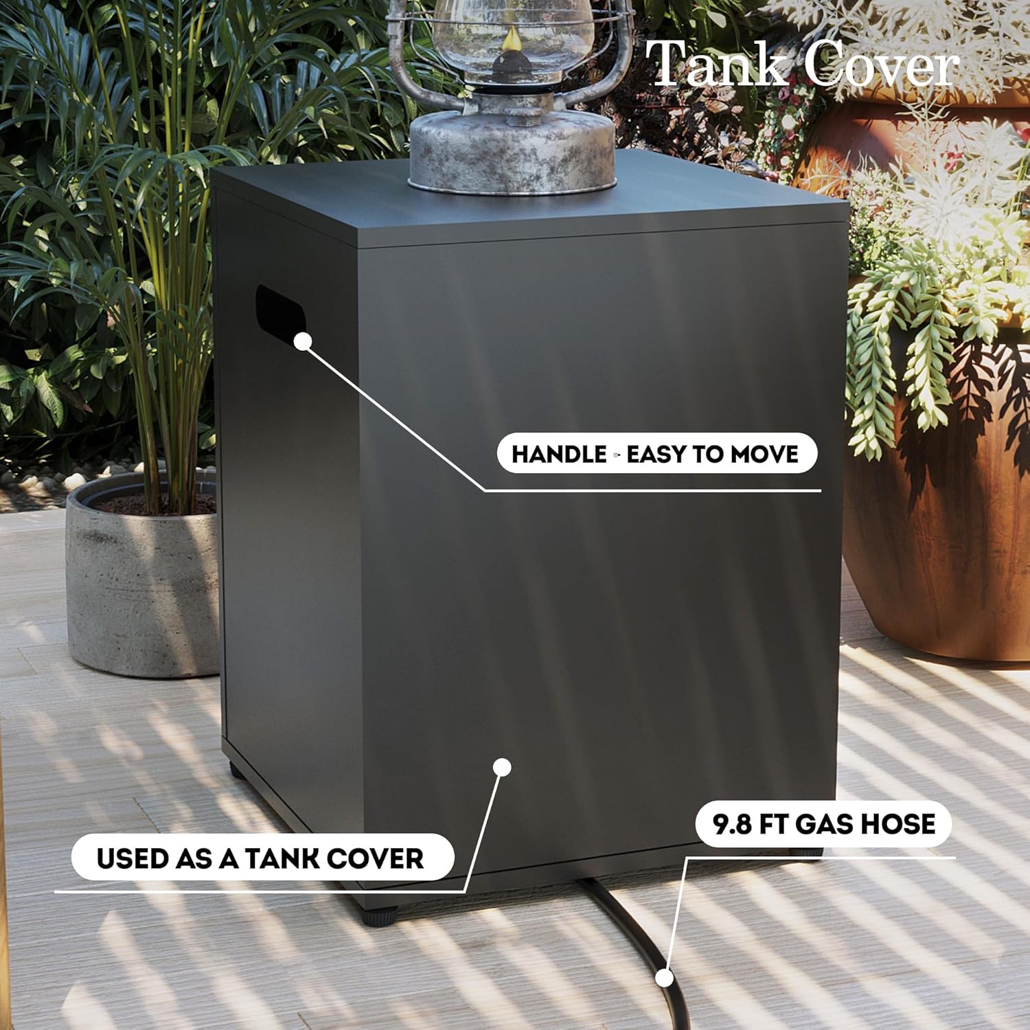 Patio Watcher 42 Inch Outdoor Propane Fire Pit Table, 50000 BTU Round Iron Gas Firepit w/Tank Table, Wind Guard, Rain Cover, Glass Rocks, Patio Fire Table for Garden Backyard, Dark Gray