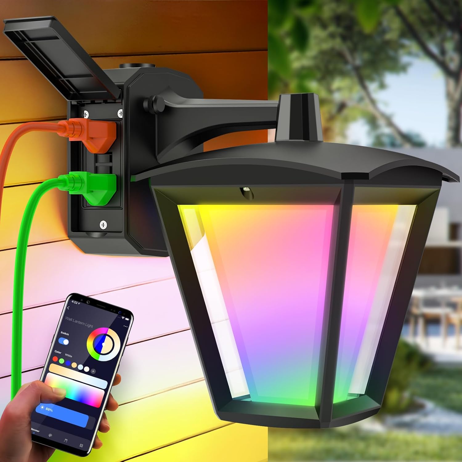 AKK Smart Porch Light with Outlet, APP Control Outdoor Wall Lights, Color Changing RGBCW Outdoor Light Fixture, Work with Alexa (Required Gateway), Outdoor Lights for House, Waterproof, ETL Listed