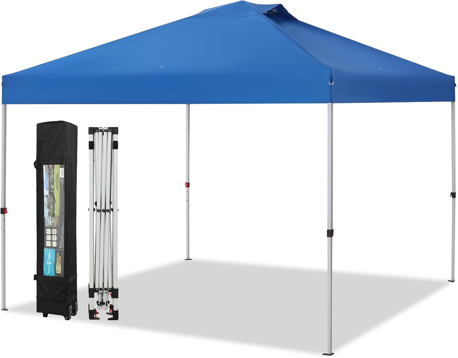 Sophia & William Canopy Tent Pop Up 10x10 ft, Outdoor Patio Portable Commercial Canopies Shelter Heavy Duty Straight Legs with Roller Bag, 8 Stakes, 4 Guy Ropes, UPF50+, Blue